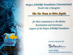 Project AWARE certificate for Tec Team