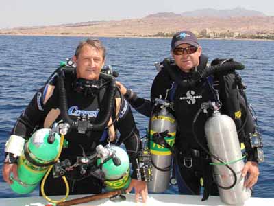 Ready with the Pelagian rebreathers Rod Abbotson & Steve Grace