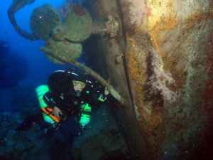 Tec diver on wreck