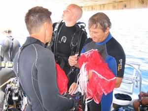 Bags are distributed to the first team