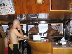 A gourmet meal prepared on board for all