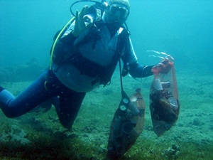 Jam underwater with trash