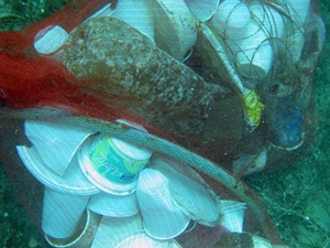 Mostly plastic trash underwater
