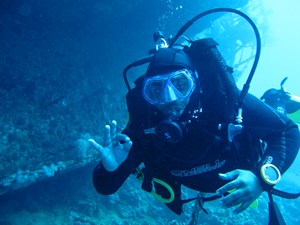 Diver by wreck
