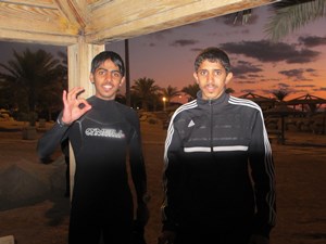 Divers on beach