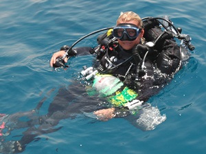 Camilla relaxing after a decompression dive