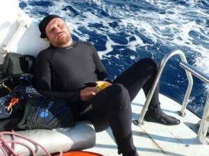 Alaa sleeping on stern deck!