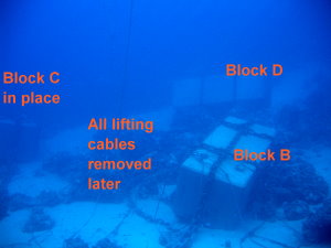 Three 18 ton block in position