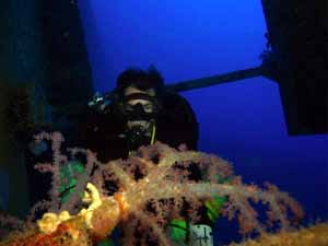 Technical diver in cave