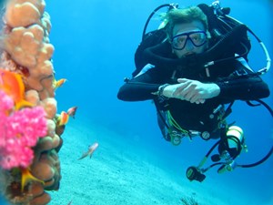 Pelagian diver in shallow water