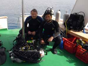 Technical diver on boat