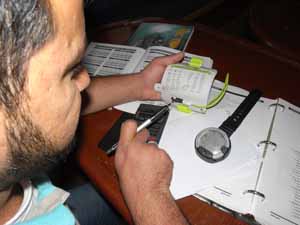 Planning dive on boat